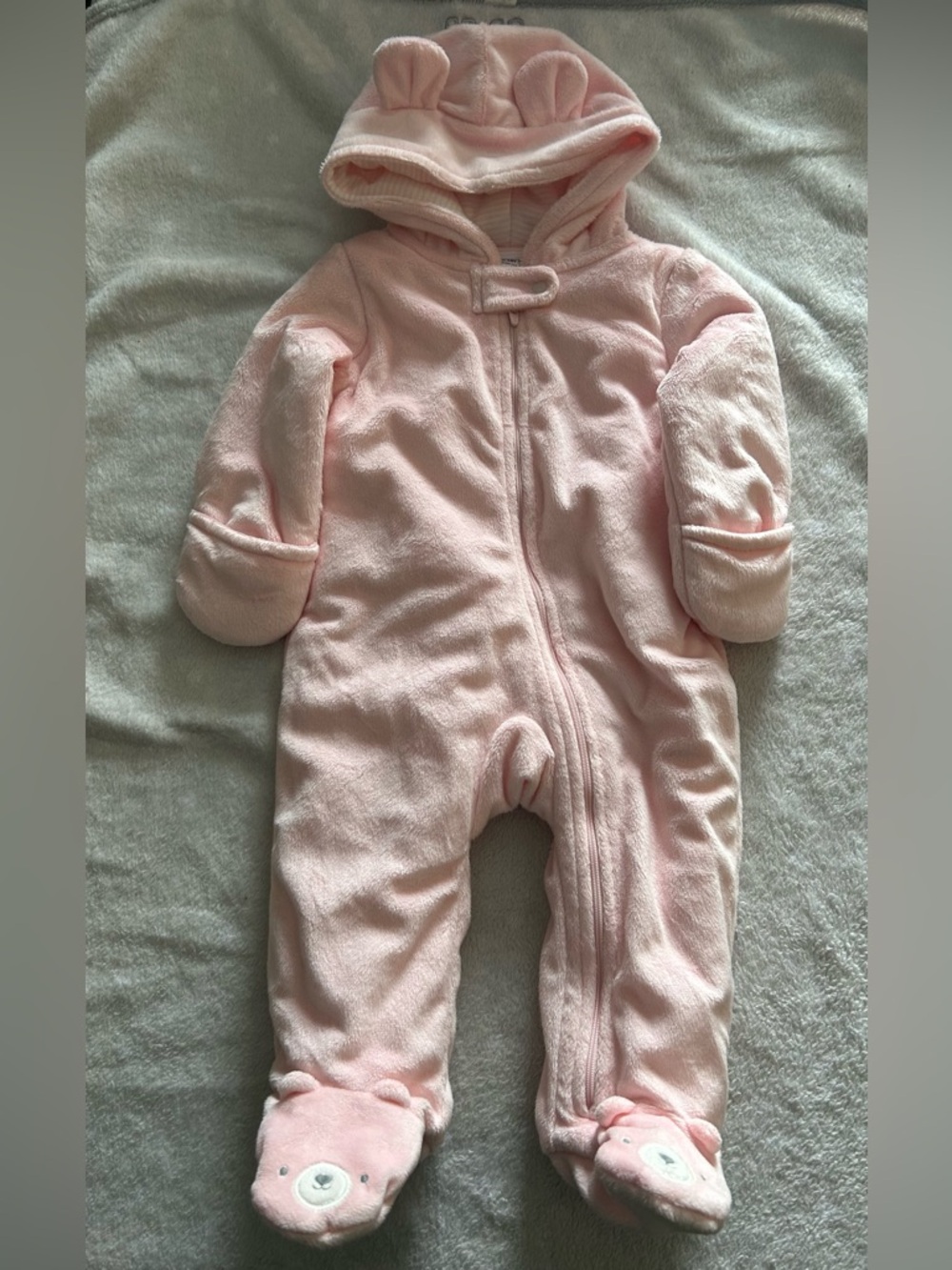 Carter's Light Pink Hooded Fleece Baby One-Piece Footie